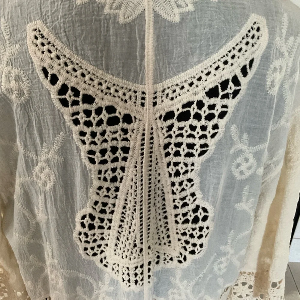 Crochet Open Weave Detail Longline Kimono, One Size Fits Most - Picture 7 of 11